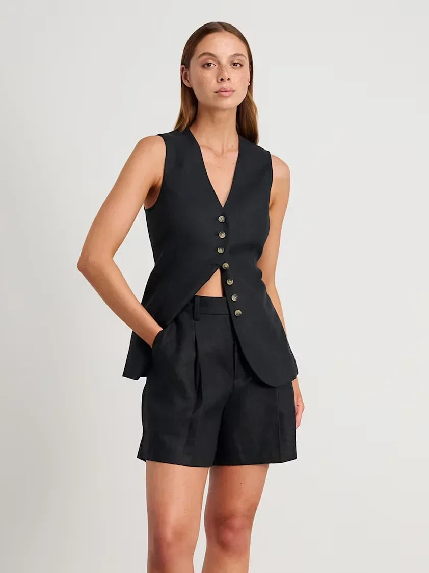 Wolfeel Cotton linen Chic Casual Vest Shohjkhrts Set Women's Fashion Commuter Sleeveless Tank Top Loose Shorts Suits Summer New